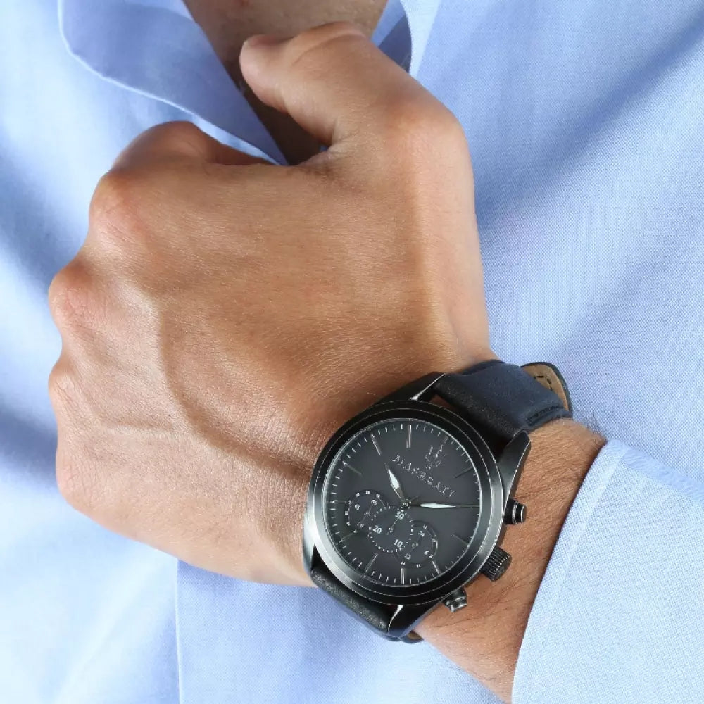 Maserati Traguardo Black Leather Strap Quartz Black Dial Watch For Men - R8871612019 Buy Now By Maserati