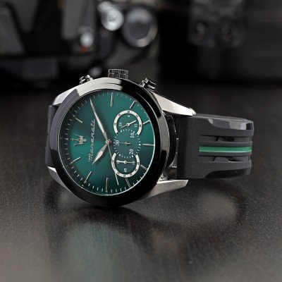 Maserati Traguardo Chronograph Green Dial Black Silicone Strap Watch For Men - R8871612043 Buy Now By Maserati