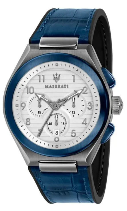 Maserati Triconic Chronograph White Dial Blue Leather Strap Watch For Men - R8871639001 Buy Now By Maserati