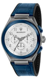 Maserati Triconic Chronograph White Dial Blue Leather Strap Watch For Men - R8871639001