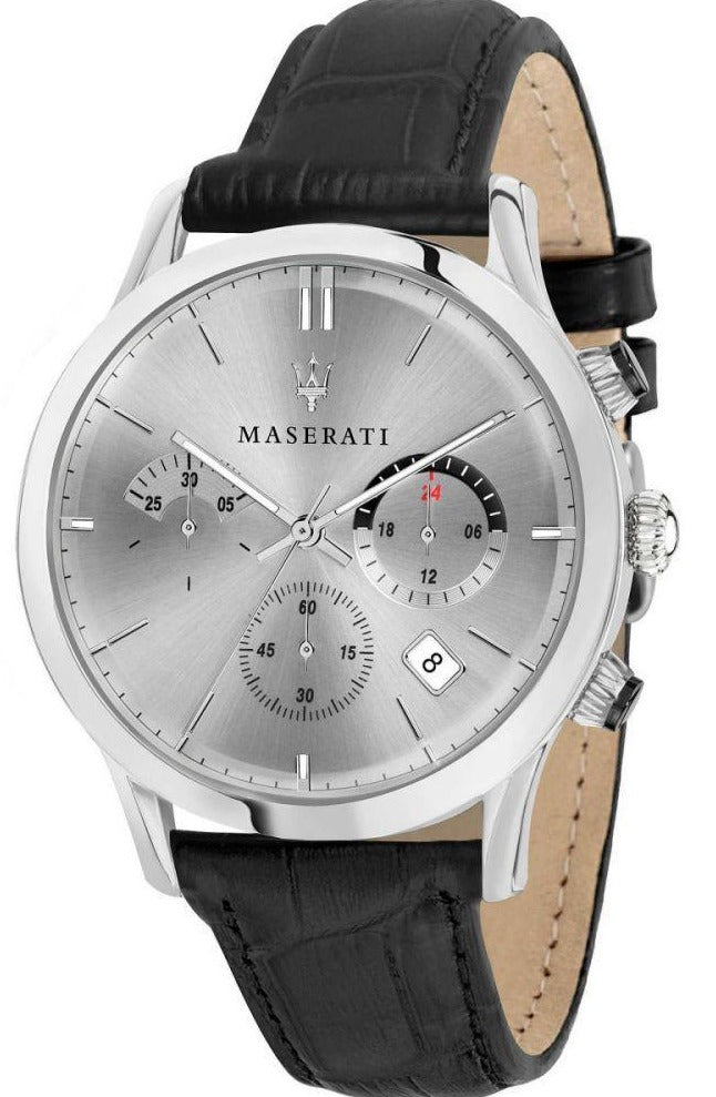Maserati Ricordo Silver Dial Black Leather Strap Watch For Men - R8871633001 Buy Now By Maserati