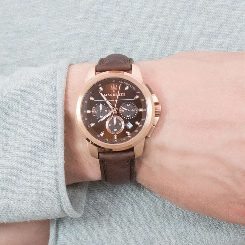 Maserati Successo Brown Dial Brown Leather Strap Watch For Men - R8871621004 Buy Now By Maserati