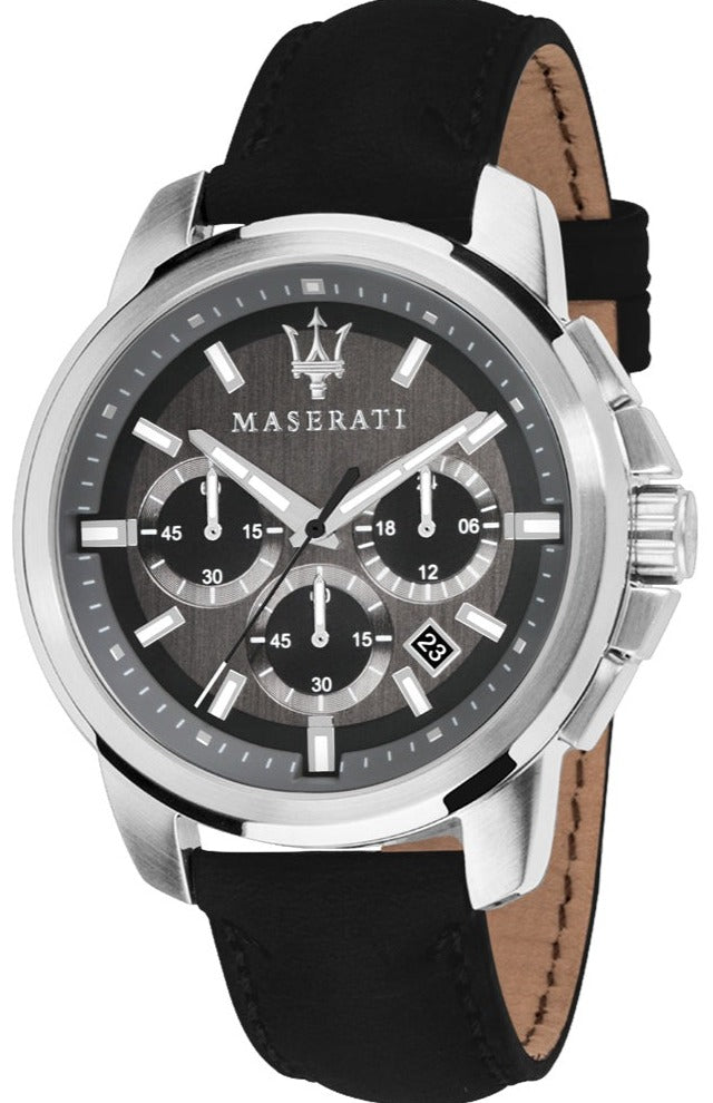 Maserati Successo 44mm Grey Dial Black Leather Strap Watch For Men - R8871621006 Buy Now By Maserati