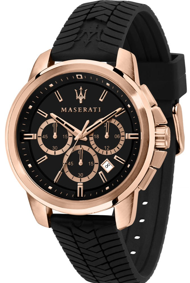 Maserati Successo 44mm Black Rose Gold Dial Black Rubber Strap Watch For Men - R8871621012 Buy Now By Maserati