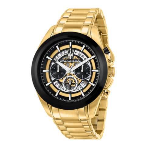 Maserati Traguardo Skeleton Black Dial Gold Steel Strap Watch For Men - R8873612058 Buy Now By Maserati