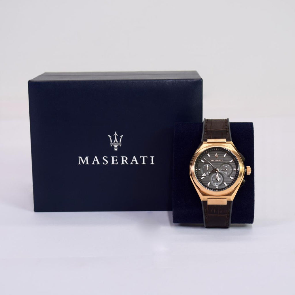 Maserati Triconic Chronograph Grey Dial Brown Leather Strap Watch For Men - R8871639003 Buy Now By Maserati