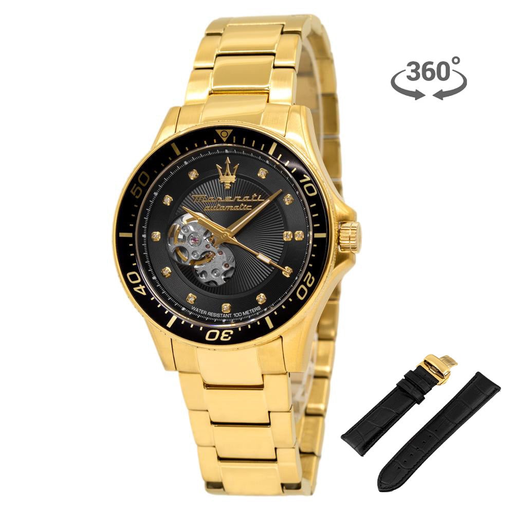 Maserati SFIDA Black Dial Yellow Gold Toned Watch For Men - R8823140003 Buy Now By Maserati