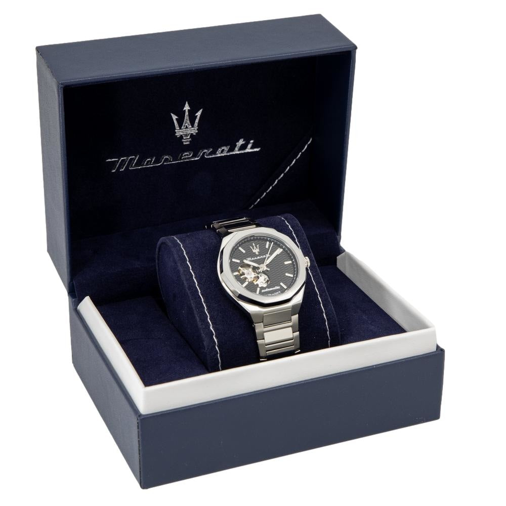Maserati Stile Skeleton Automatic Black Dial Silver Steel Strap Watch For Men - R8823142002 Buy Now By Maserati
