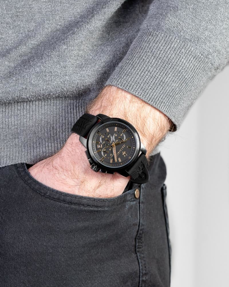 Maserati Successo Black Dial Black Rubber Strap Watch For Men - R8871621011 Buy Now By Maserati