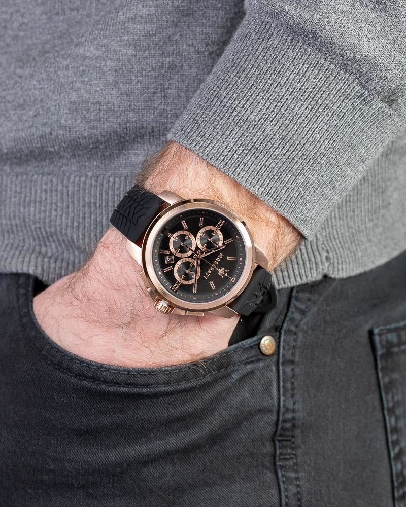Maserati Successo 44mm Black Rose Gold Dial Black Rubber Strap Watch For Men - R8871621012 Buy Now By Maserati