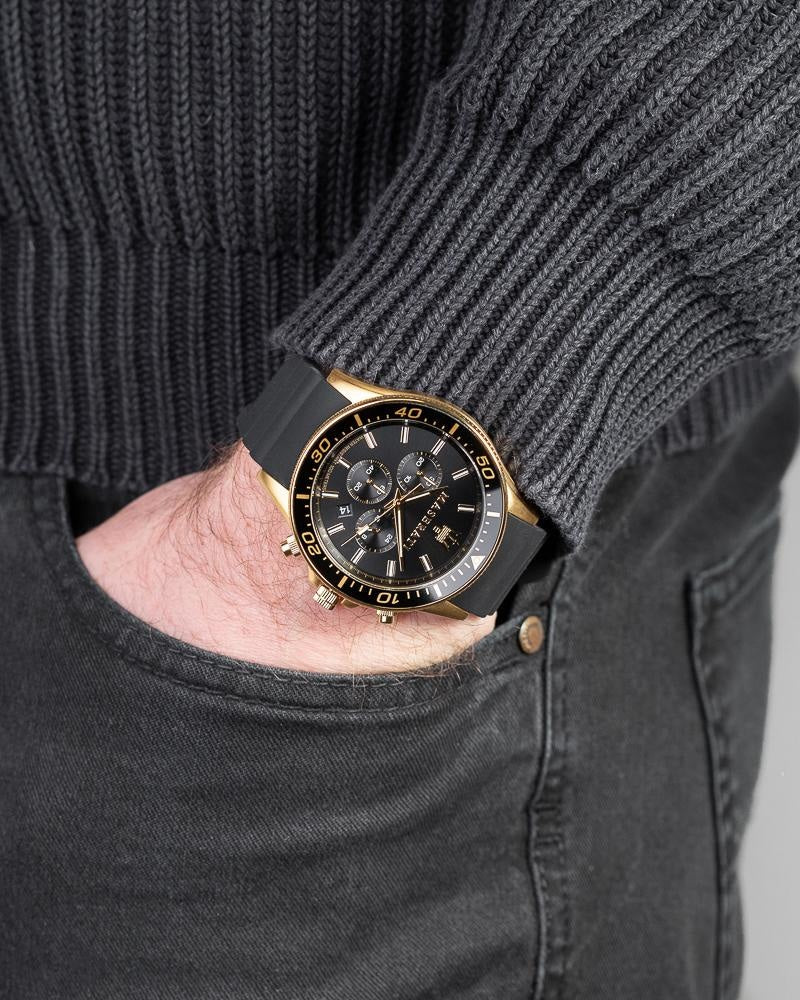 Maserati SFIDA Chronograph Black Dial Rubber Strap Watch For Men - R8871640001 Buy Now By Maserati