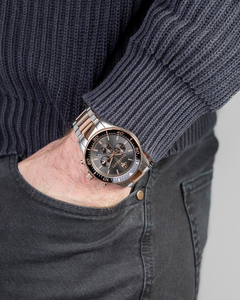 Maserati SFIDA Chronograph Black Dial Two Tone Steel Strap Watch For Men - R8873640002 Buy Now By Maserati