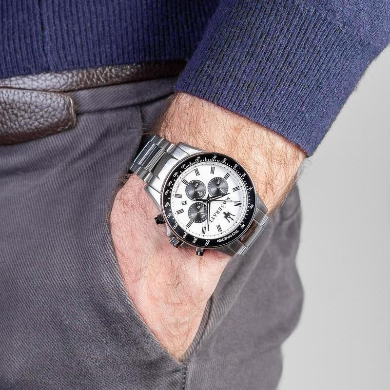 Maserati SFIDA Chronograph White Dial Silver Steel Strap Watch For Men - R8873640003 Buy Now By Maserati