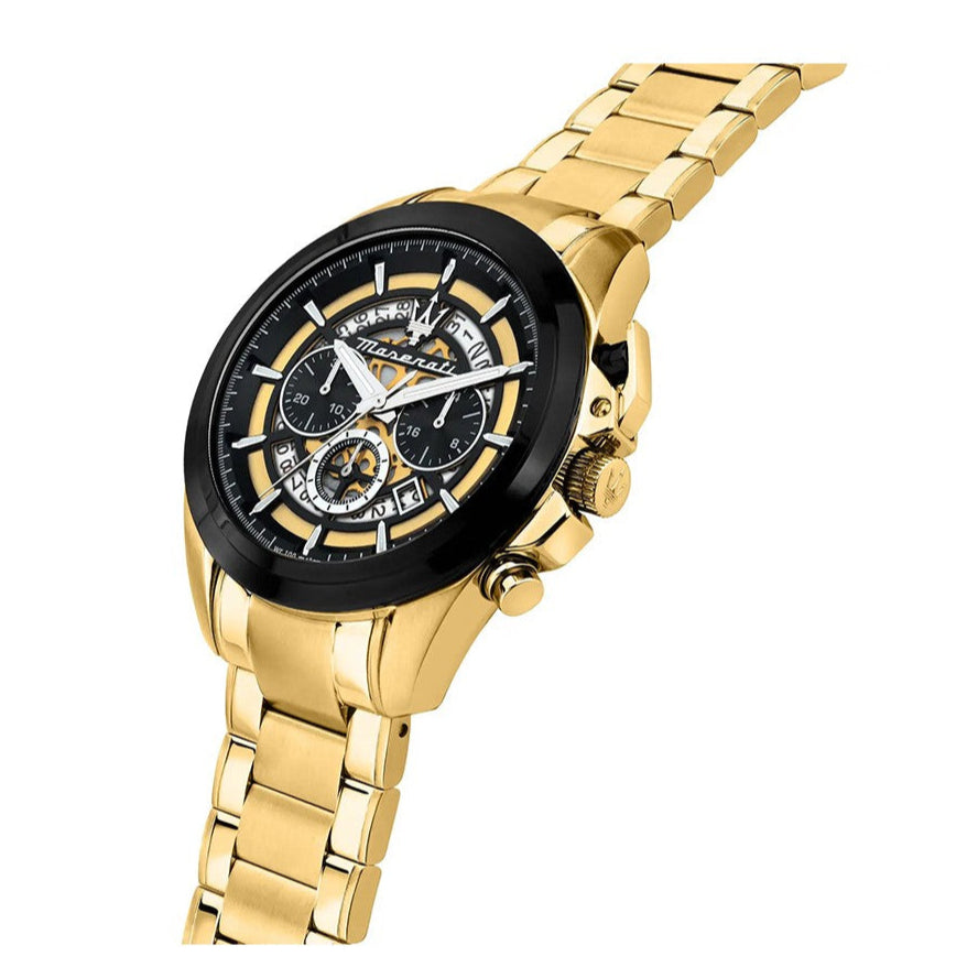 Maserati Traguardo Skeleton Black Dial Gold Steel Strap Watch For Men - R8873612058 Buy Now By Maserati