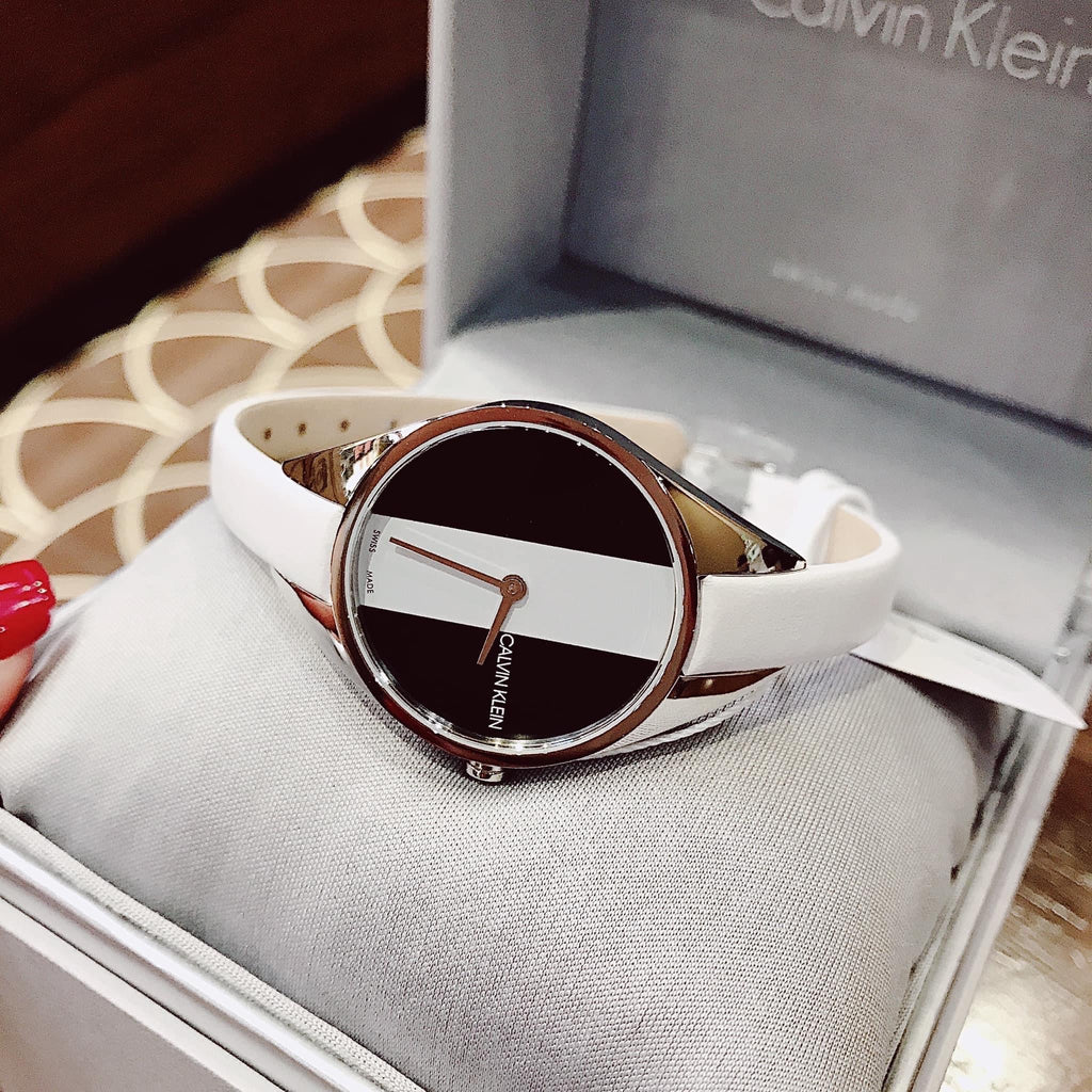 Calvin Klein Rebel White Black Dial White Leather Strap Watch for Women - K8P231L1 Buy Now By Calvin Klein