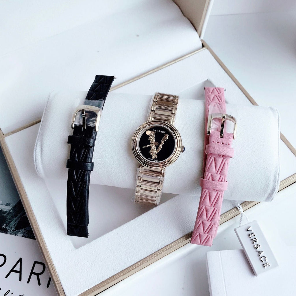 Versace V Virtus Quartz Black Dial Gold Steel Strap Watch For Women - VET300121 Buy Now By Versace