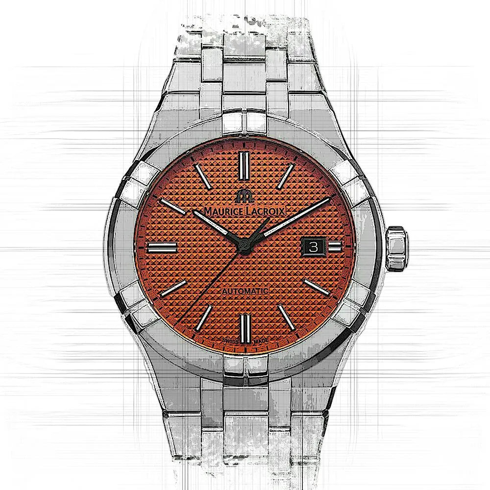Maurice Lacroix Aikon Limited Edition Automatic Date Orange Dial Silver Steel Strap Watch For Men - AI6008-SS00F-530-1 Buy Now By Maurice Lacroix