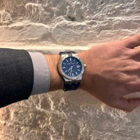 Maurice Lacroix Aikon Automatic Blue Dial Blue Rubber Strap Watch for Men - AI11808-SS000B-430-4 Buy Now By Maurice Lacroix