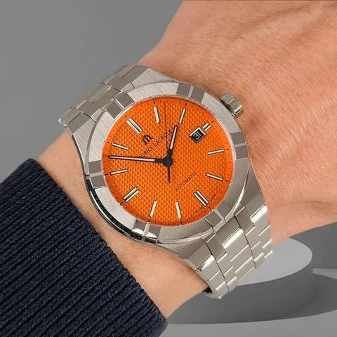 Maurice Lacroix Aikon Limited Edition Automatic Date Orange Dial Silver Steel Strap Watch For Men - AI6008-SS00F-530-1 Buy Now By Maurice Lacroix