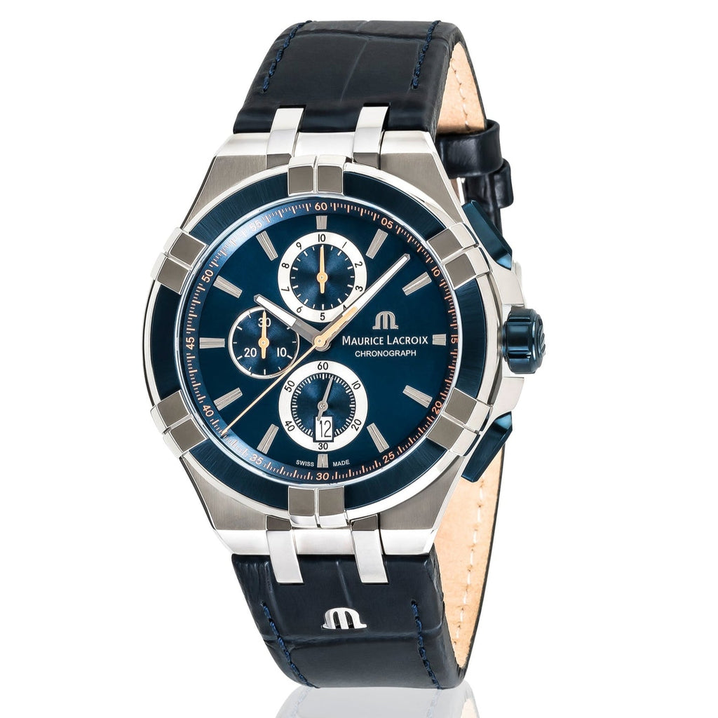 Maurice Lacroix Aikon Chronograph Blue Dial Blue Leather Strap Watch For Men - AI1018-SS001-432-4 Buy Now By Maurice Lacroix