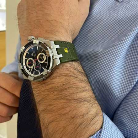 Maurice Lacroix Aikon Chronograph Black Dial Green Leather Strap Watch for Men - AI1018-PVB21-330-1 Buy Now By Maurice Lacroix