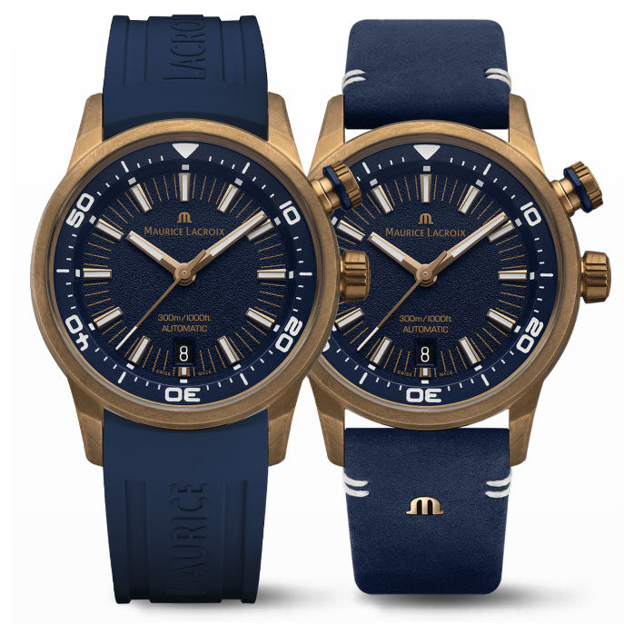 Maurice Lacroix Pontos Divers Limited Edition Blue Dial Blue Leather Strap Watch For Men - PT6248-BRZ0B-430-4 Buy Now By Maurice Lacroix