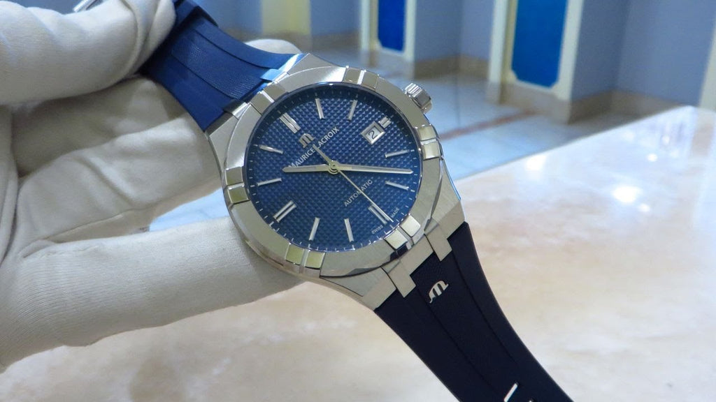 Maurice Lacroix Aikon Automatic Blue Dial Blue Rubber Strap Watch for Men - AI11808-SS000B-430-4 Buy Now By Maurice Lacroix