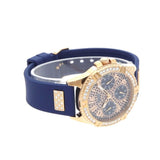 Guess Frontier DIamonds Gold Dial Blue Rubber Strap Watch For Women - W1160L3 Buy Now By Guess
