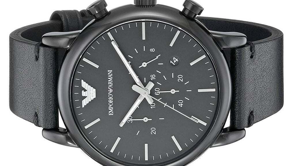 Emporio Armani Dress Chronograph Black Dial Black Leather Strap Watch For Men - AR1918 Buy Now By Emporio Armani