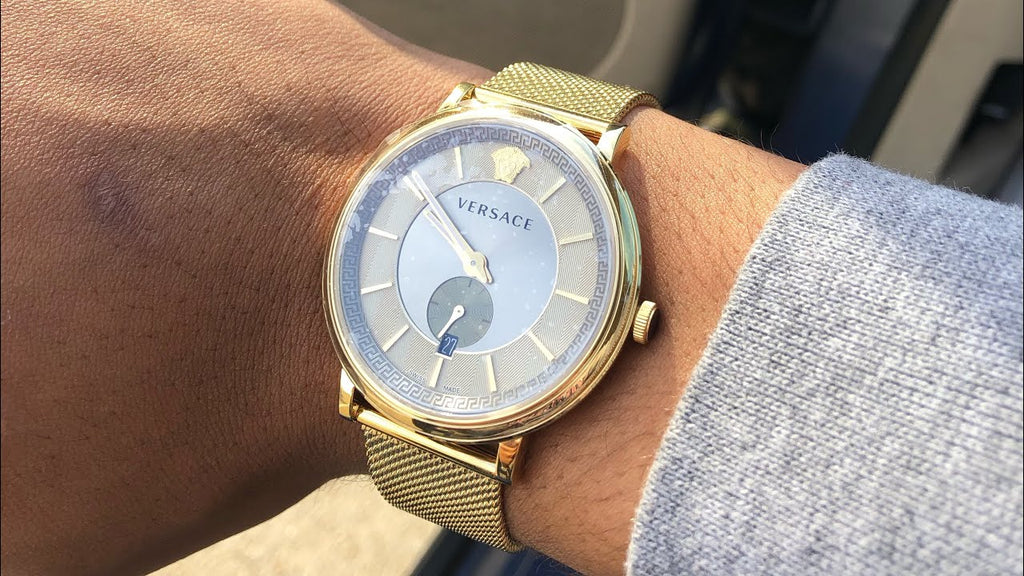 Versace V Circle Quartz Gold Dial Gold Mesh Bracelet Watch For Men - VBQ070017 Buy Now By Versace