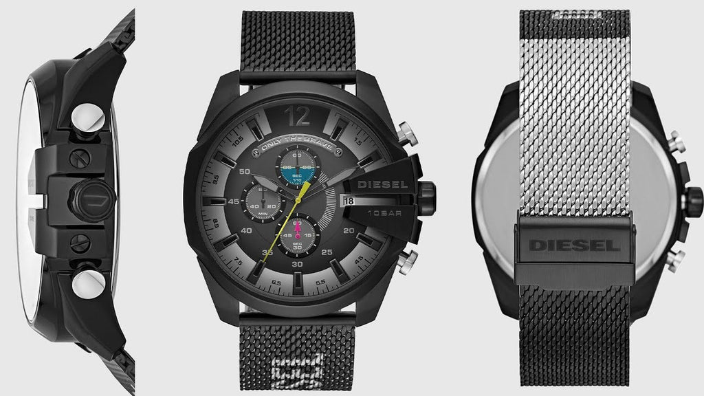 Diesel Mega Chief Chronograph Black Dial Black Mesh Bracelet Watch For Men - DZ4514 Buy Now By Diesel