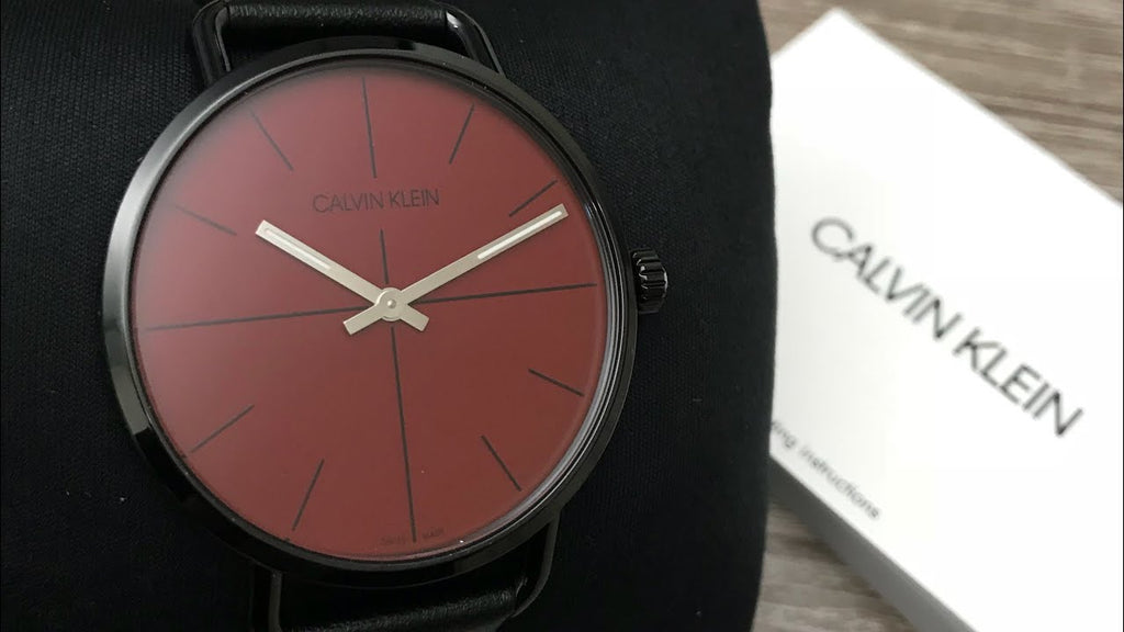 Calvin Klein Even Maroon Dial Black Leather Strap Watch for Men - K7B214CP Buy Now By Calvin Klein