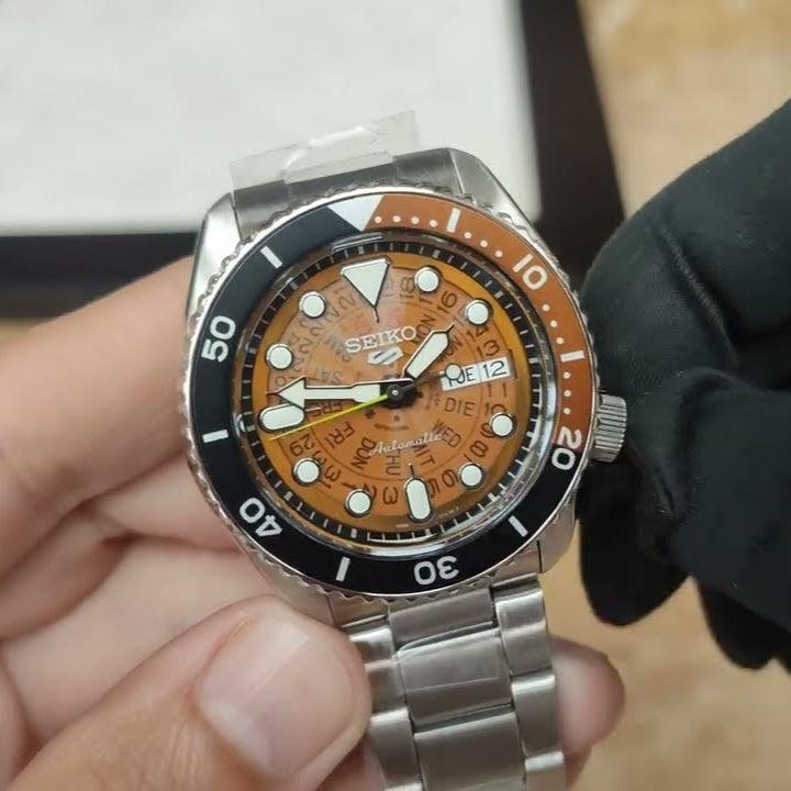 Seiko 5 Sports Sonar Special Edition Brown Dial Silver Steel Strap Watch For Men - SRPJ47K1