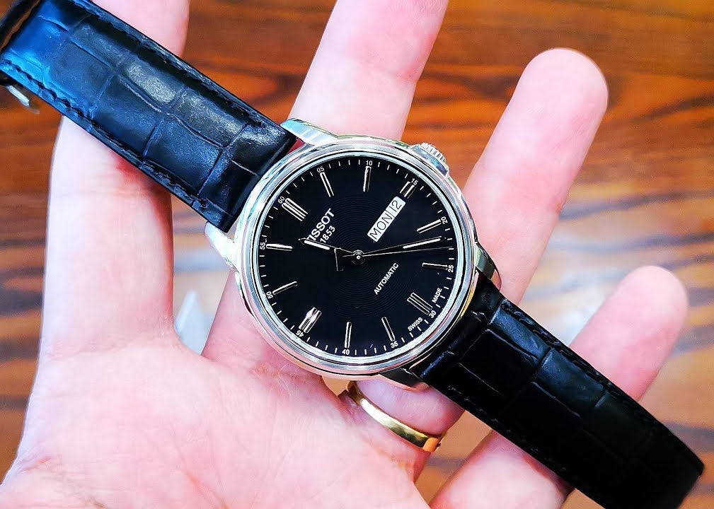 Tissot Automatics III Day Date Black Dial Black Leather Strap Watch For Men - T065.430.16.051.00 Buy Now By Tissot