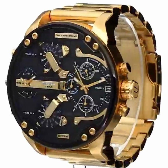 Diesel Mr Daddy 2.0 Chronograph Black Dial Gold Steel Strap Watch For Men - DZ7333 Buy Now By Diesel