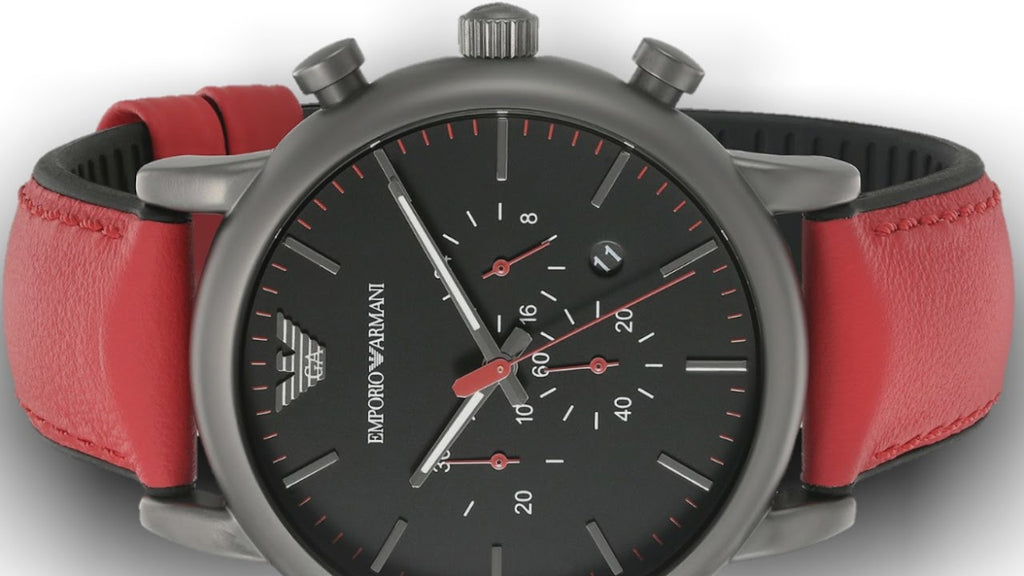 Emporio Armani Luigi Chronograph Black Dial Red Leather Strap Watch For Men - AR1971 Buy Now By Emporio Armani