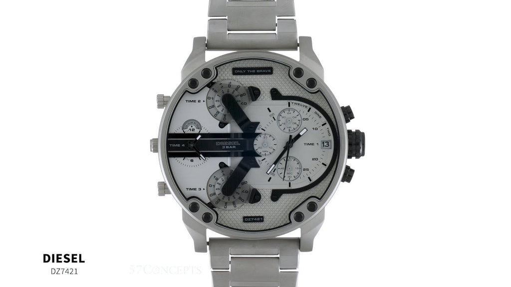 Diesel Mr. Daddy Chronograph Silver Dial Silver Steel Strap Watch For Men - DZ7421 Buy Now By Diesel