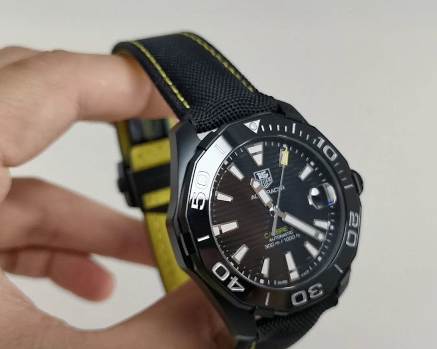 Tag Heuer Aquaracer Calibre 5 Automatic Black Dial Black Nylon Strap Watch for Men - WAY218A.FC6362 Buy Now By Tag Heuer