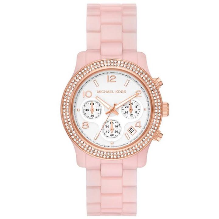 Michael Kors Runway Chronograph White Dial Pink Steel Strap Watch for Women - MK7424 Buy Now By Michael Kors