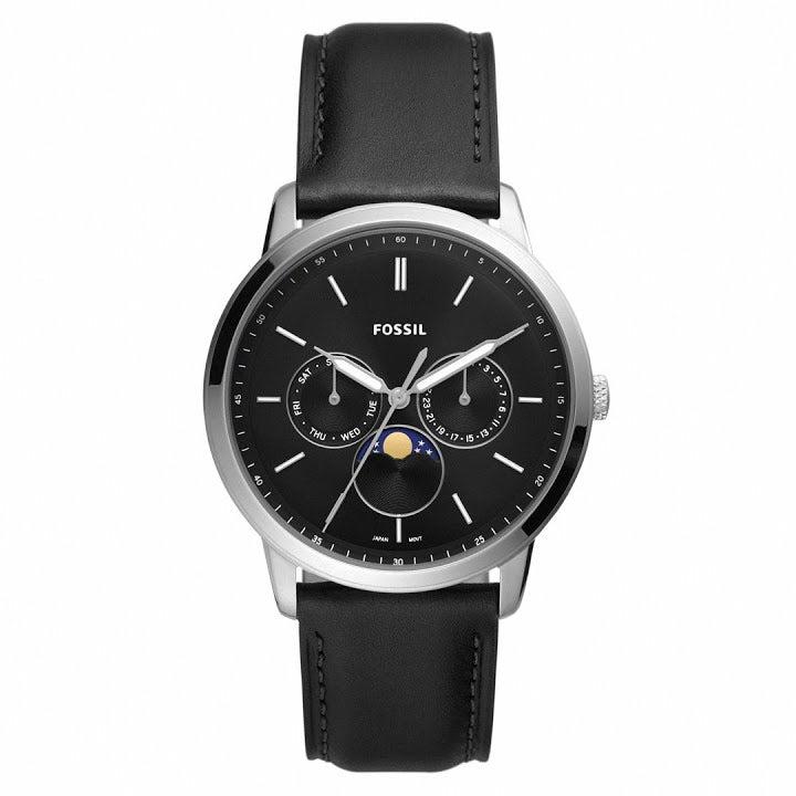 Fossil Neutra Minimalist Moonphase Black Dial Black Leather Strap Watch for Men - FS5904 Buy Now By Fossil