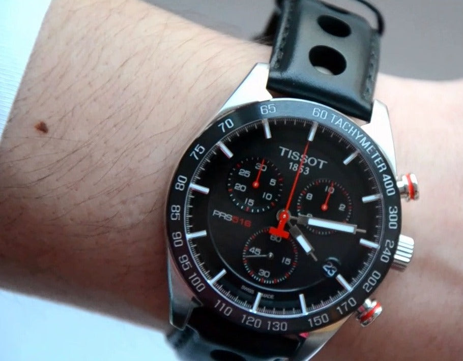 Tissot PRS 516 Chronograph Black Dial Black Leather Strap Watch For Men - T100.417.16.051.00 Buy Now By Tissot