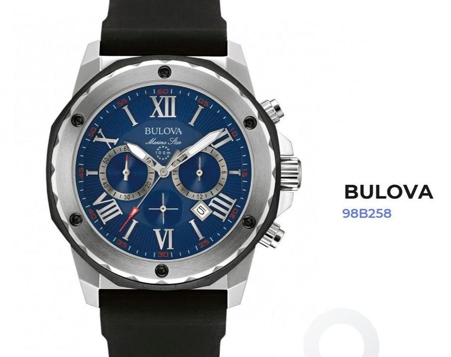 Bulova Marine Star Blue Dial Black Silicone Strap Watch for Men - 98B258 Buy Now By Bulova