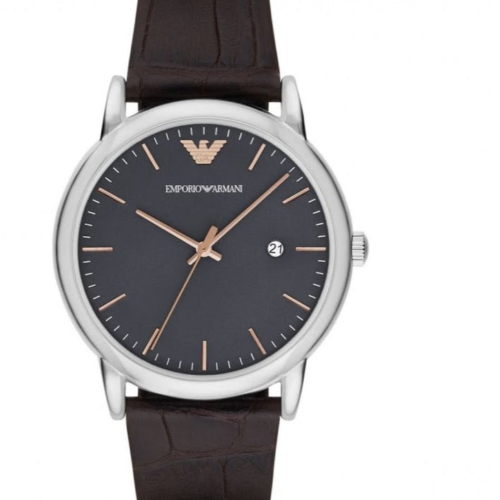Emporio Armani Luigi Quartz Gray Dial Brown Leather Strap Watch For Men - AR1996 Buy Now By Emporio Armani