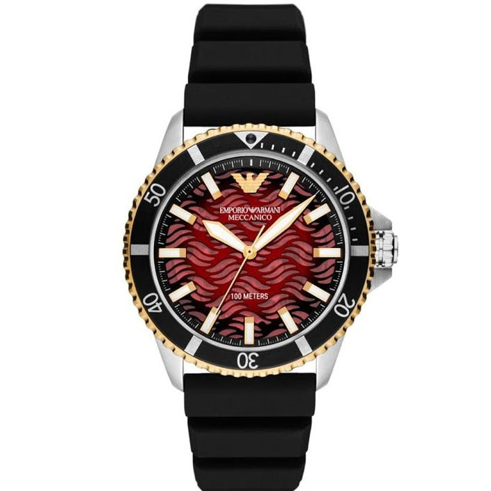 Emporio Armani Meccanico Automatic Red Dial Black Silicon Strap Watch For Men - AR60070 Buy Now By Emporio Armani