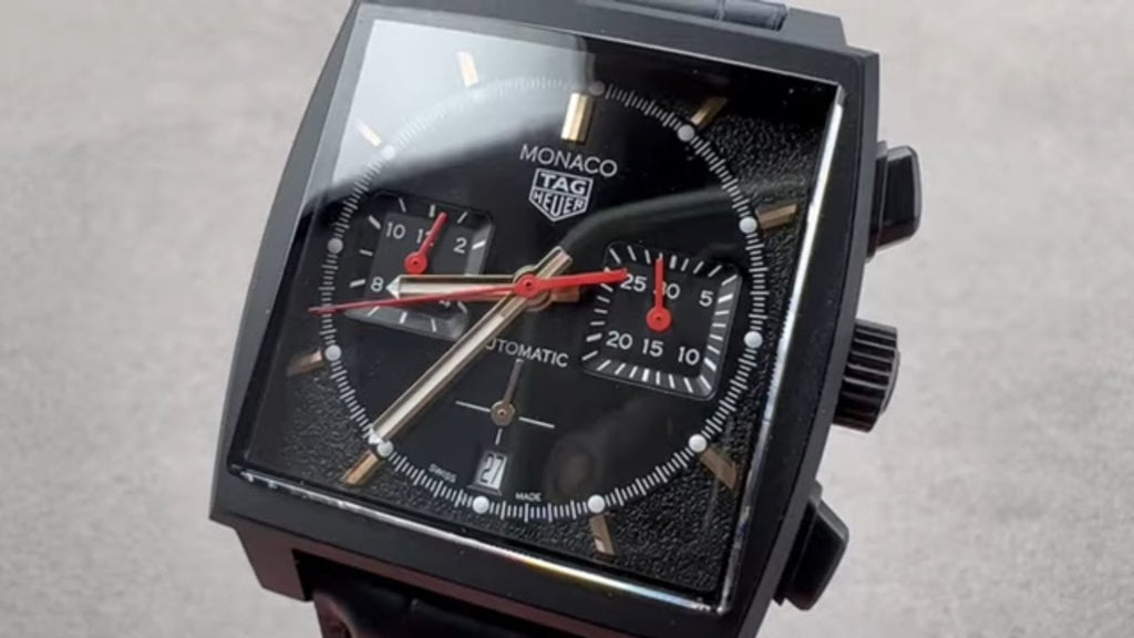 Tag Heuer Monaco Automatic Chronograph Black Dial Black Leather Strap Watch for Men - CBL2180.FC6497