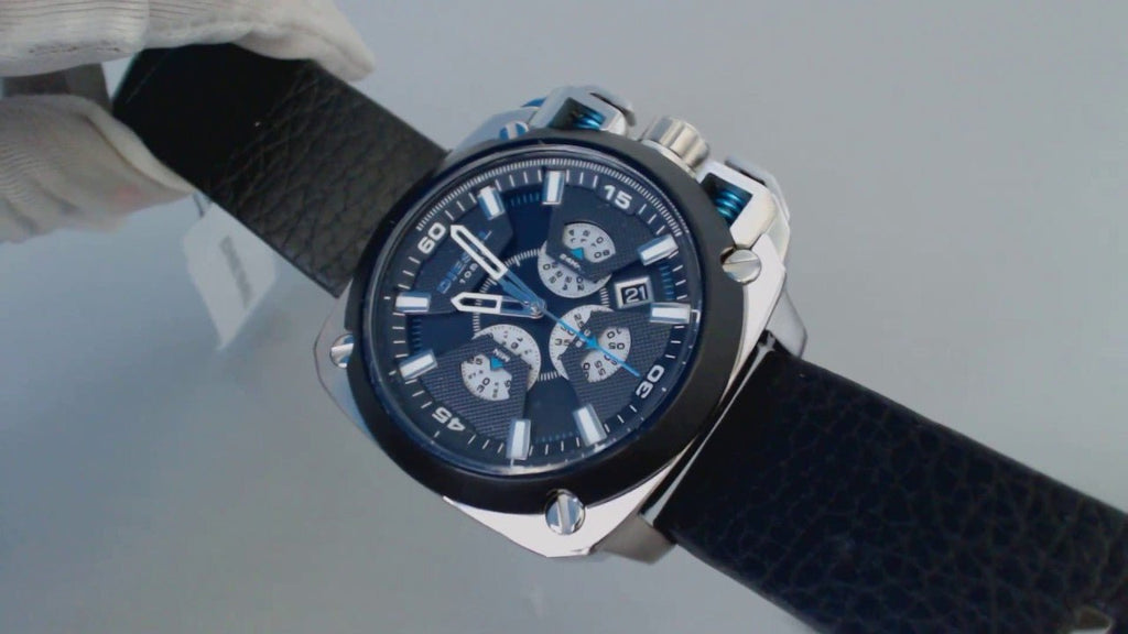 Diesel BAMF Chronograph Black Dial Black Leather Strap Watch For Men - DZ7345 Buy Now By Diesel