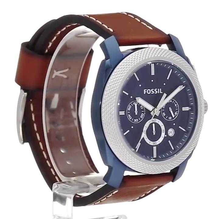 Fossil Machine Chronograph Blue Dial Brown Leather Strap Watch for Men - FS5232 Buy Now By Fossil