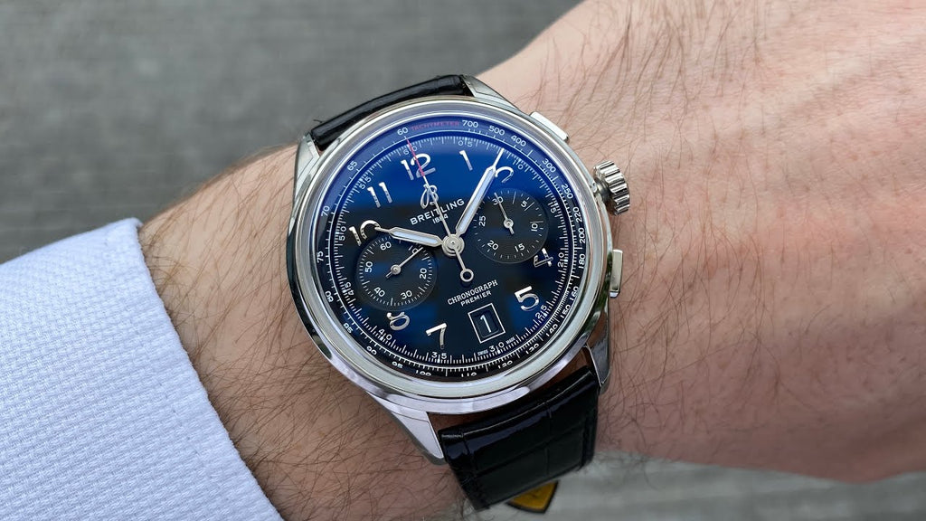 Breitling Premier B01 Chronograph 42 Black Dial Black Leather Strap Watch for Men - AB0145221B1P1 Buy Now By Breitling