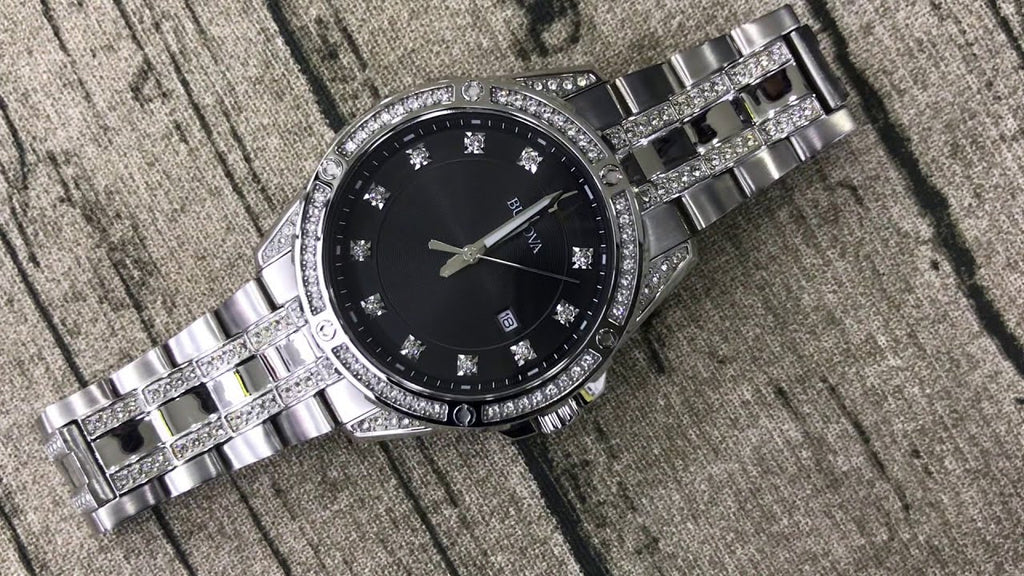 Bulova Crystal Collection Black Dial Silver Steel Strap Watch for Men - 96K104 Buy Now By Bulova