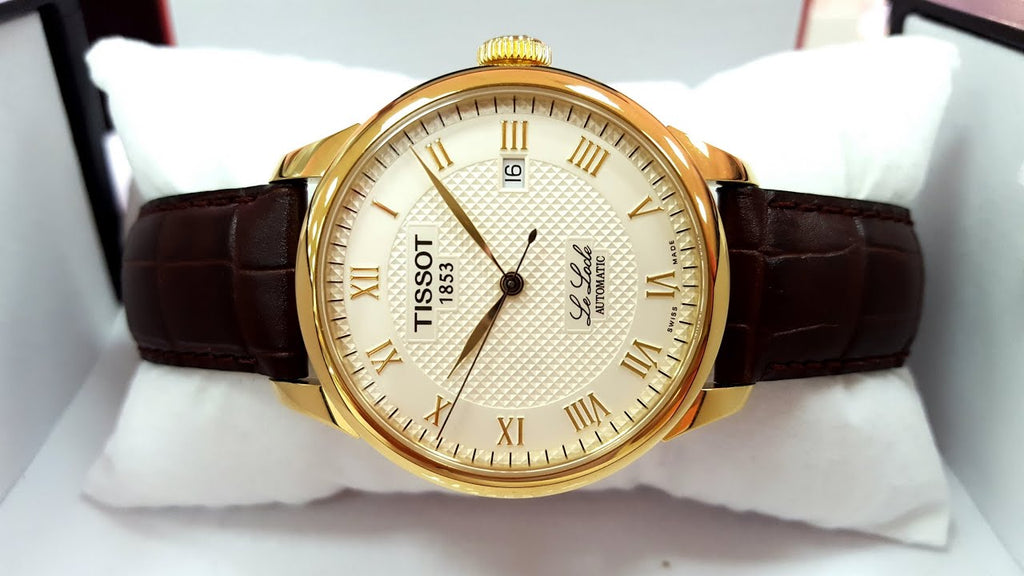 Tissot T Classic Le Locle Automatic Gold Dial Maroon Leather Strap Watch For Men - T41.5.413.73 Buy Now By Tissot